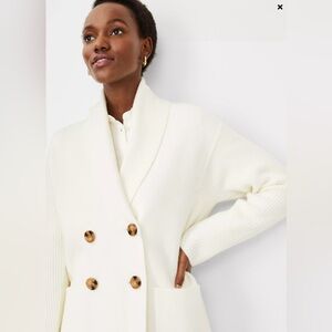 Ann Taylor Shawl Collar Double Breasted Sweater Jacket - Cream